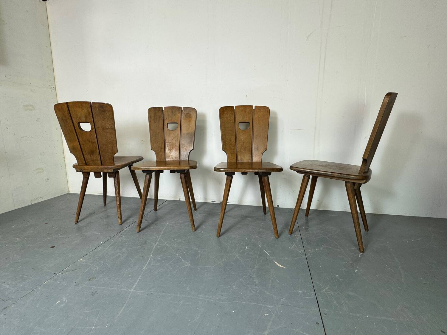 Chaises de salle à manger en chêne brutalisme vintage, années 1960, ensemble de 4.