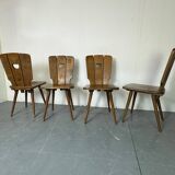 Chaises de salle à manger en chêne brutalisme vintage, années 1960, ensemble de 4.