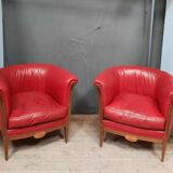 Pair of red leather armchairs