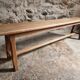 Vintage oak bench, solid wood dining bench, rustic farmhouse bench, French country style, circa 1950–1965.