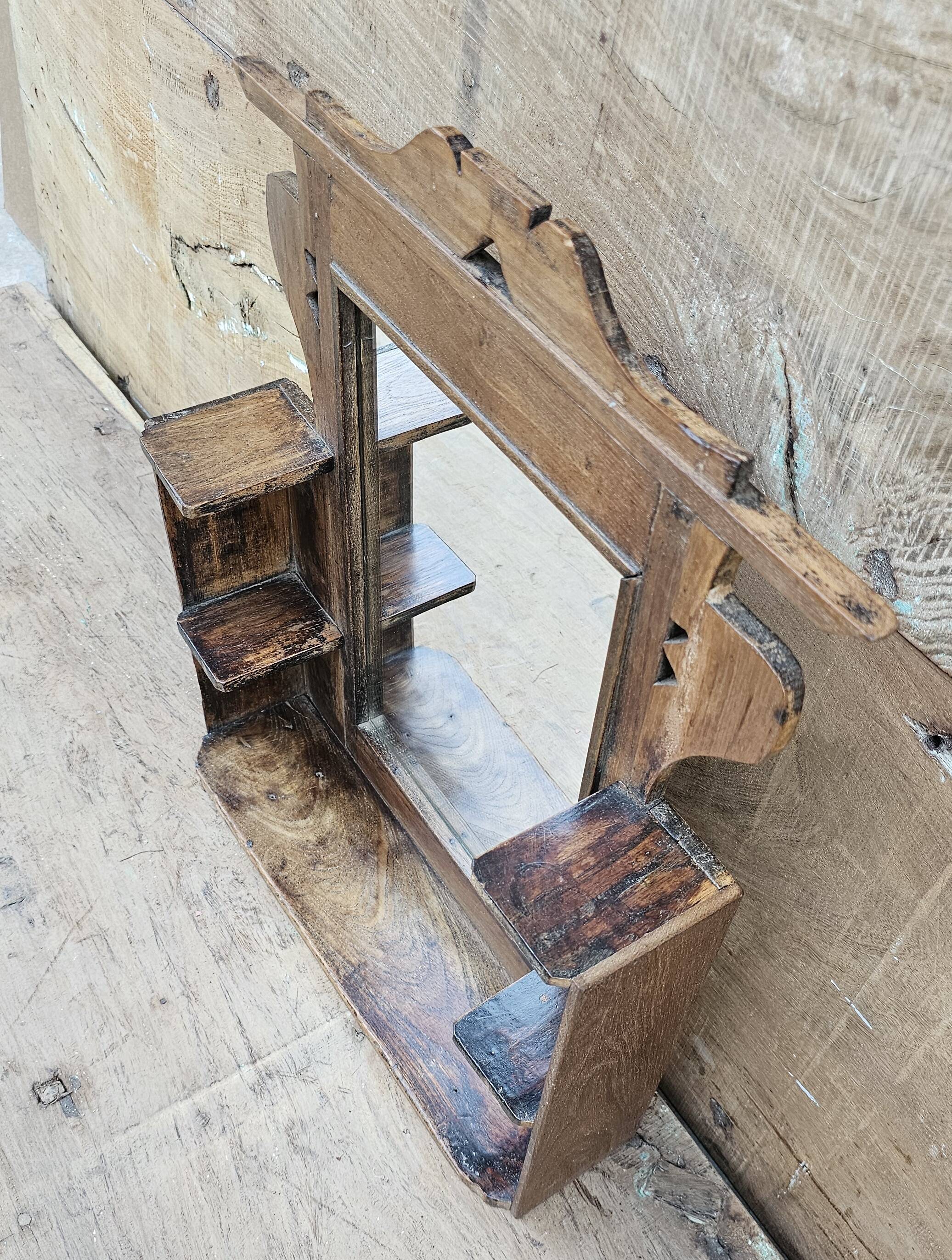 Antique mirror - Art Deco shelf in Burmese teak