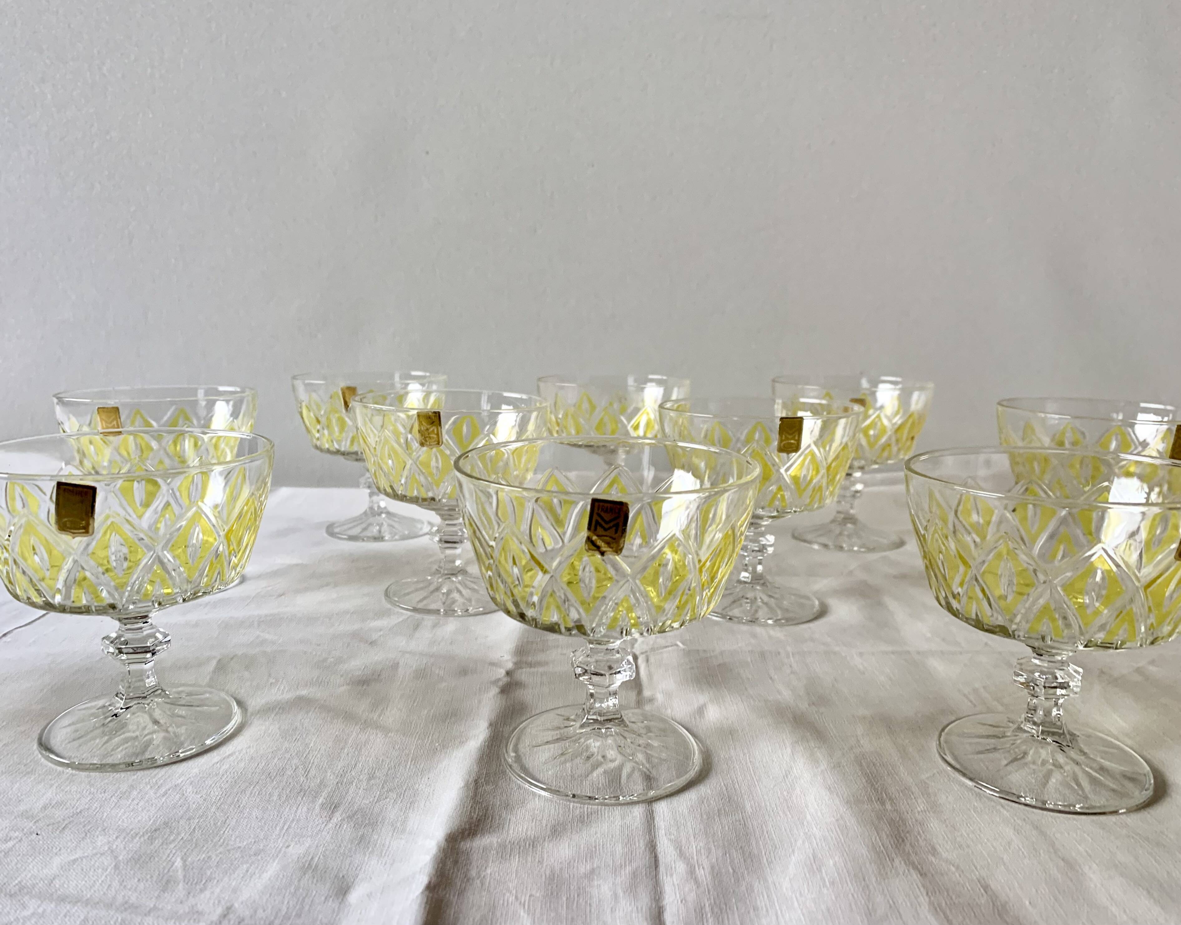 Set of 12 glasses - VMC Reims Arlequin champagne glasses - yellow decor