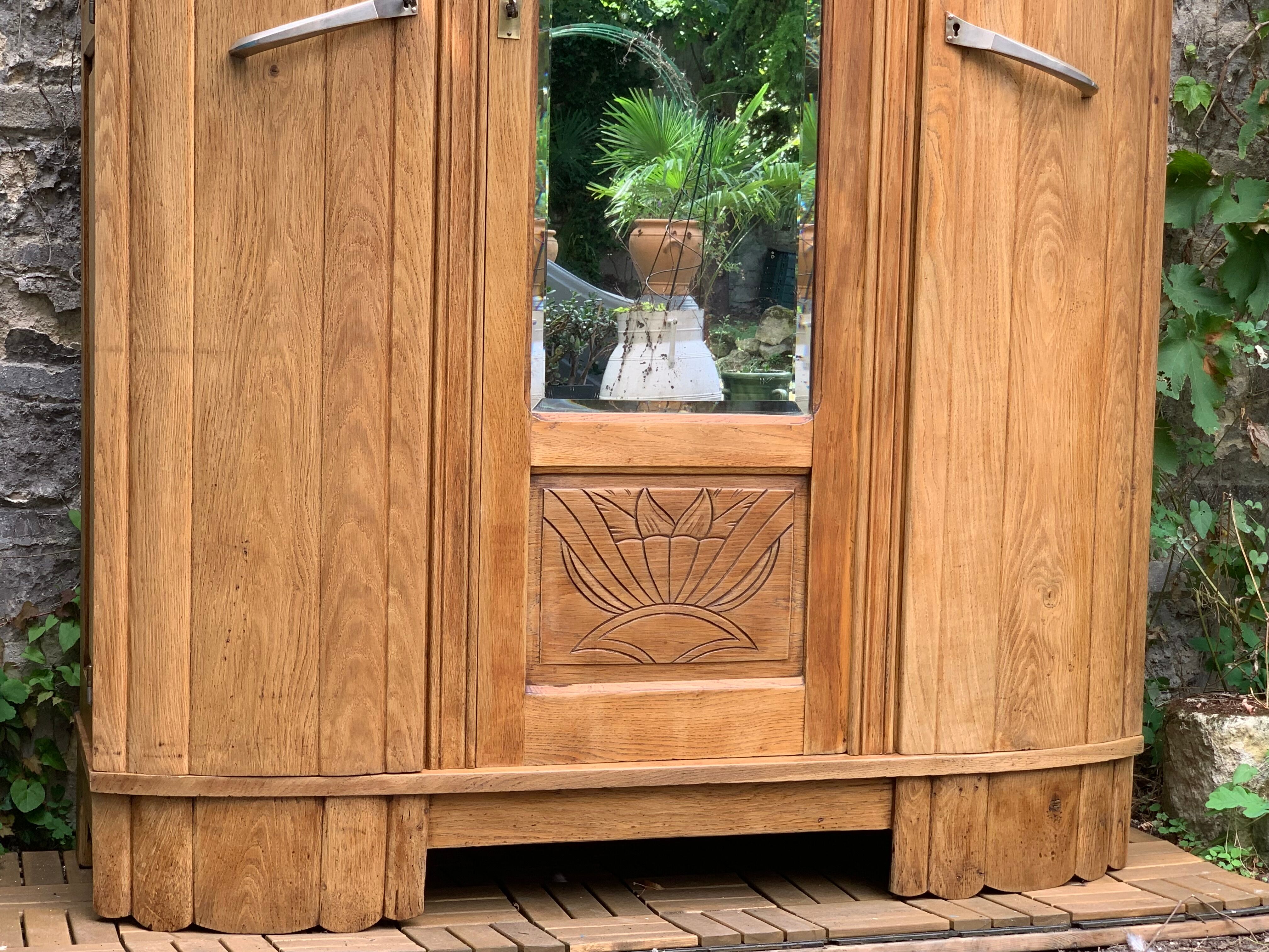 Parisian art deco wardrobe solid raw oak 1930