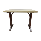 Vintage bistro table in yellow formica, wood and zinc from the 50s/60s