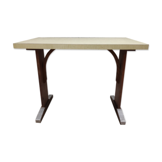Vintage bistro table in yellow formica, wood and zinc from the 50s/60s