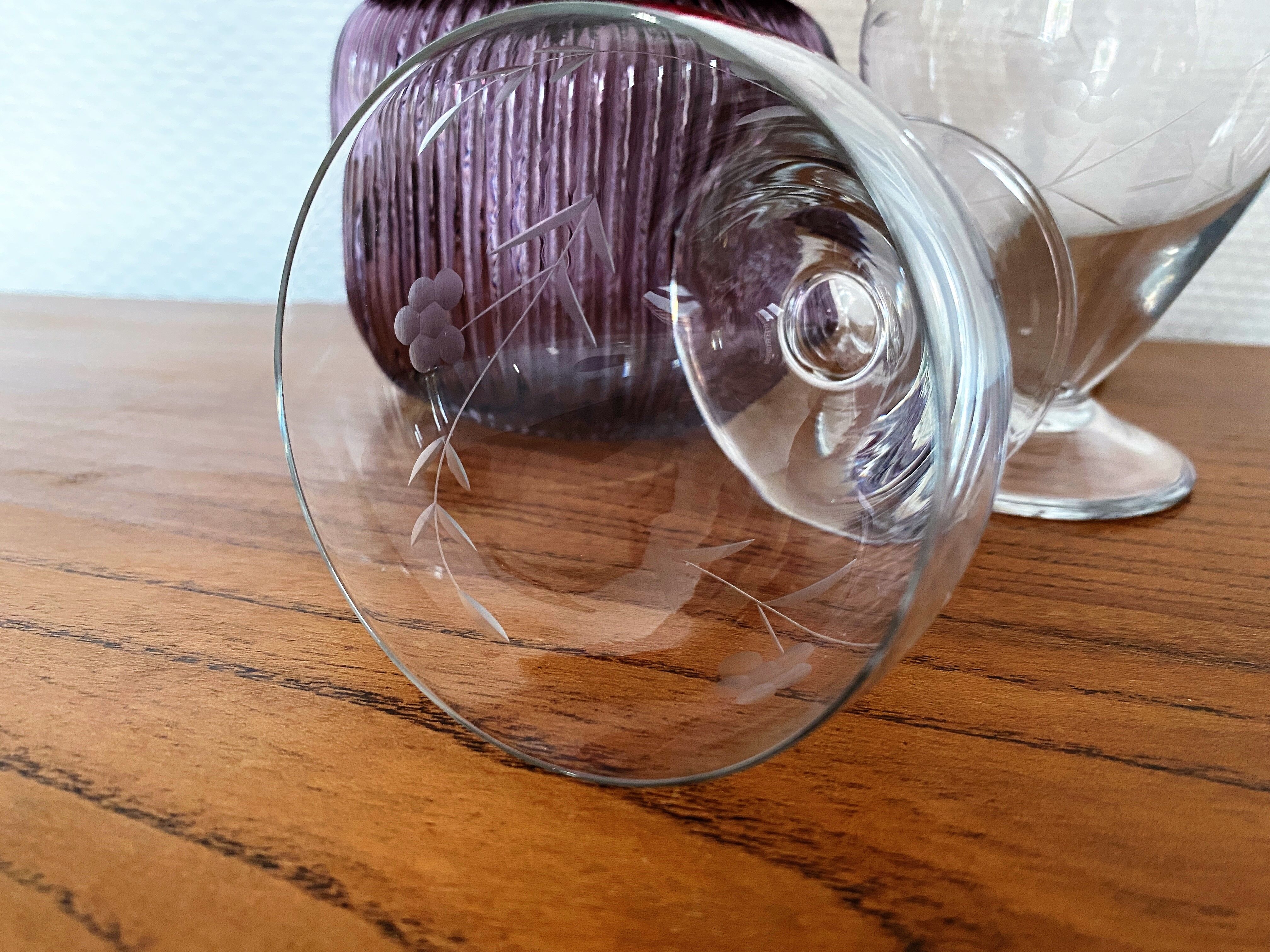 Duo of engraved glass water glasses