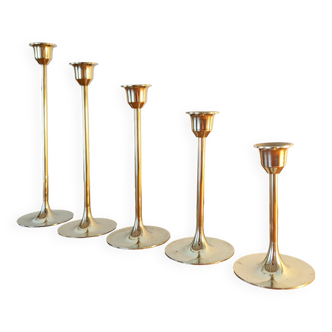 Nesting candle holders in golden brass - vintage 70s design