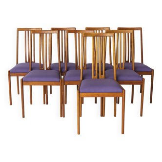 Set of 8 Vintage Chairs by Lübke – 1960s-70s Beech Wood & Violet Textile