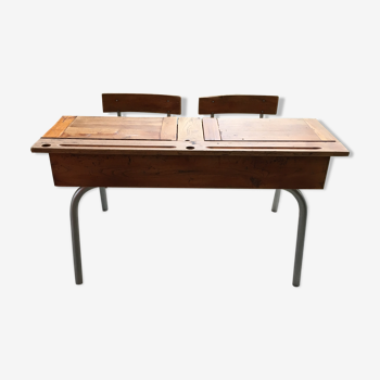 1950s Double wood and metal school desk