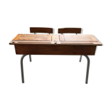 1950s Double wood and metal school desk