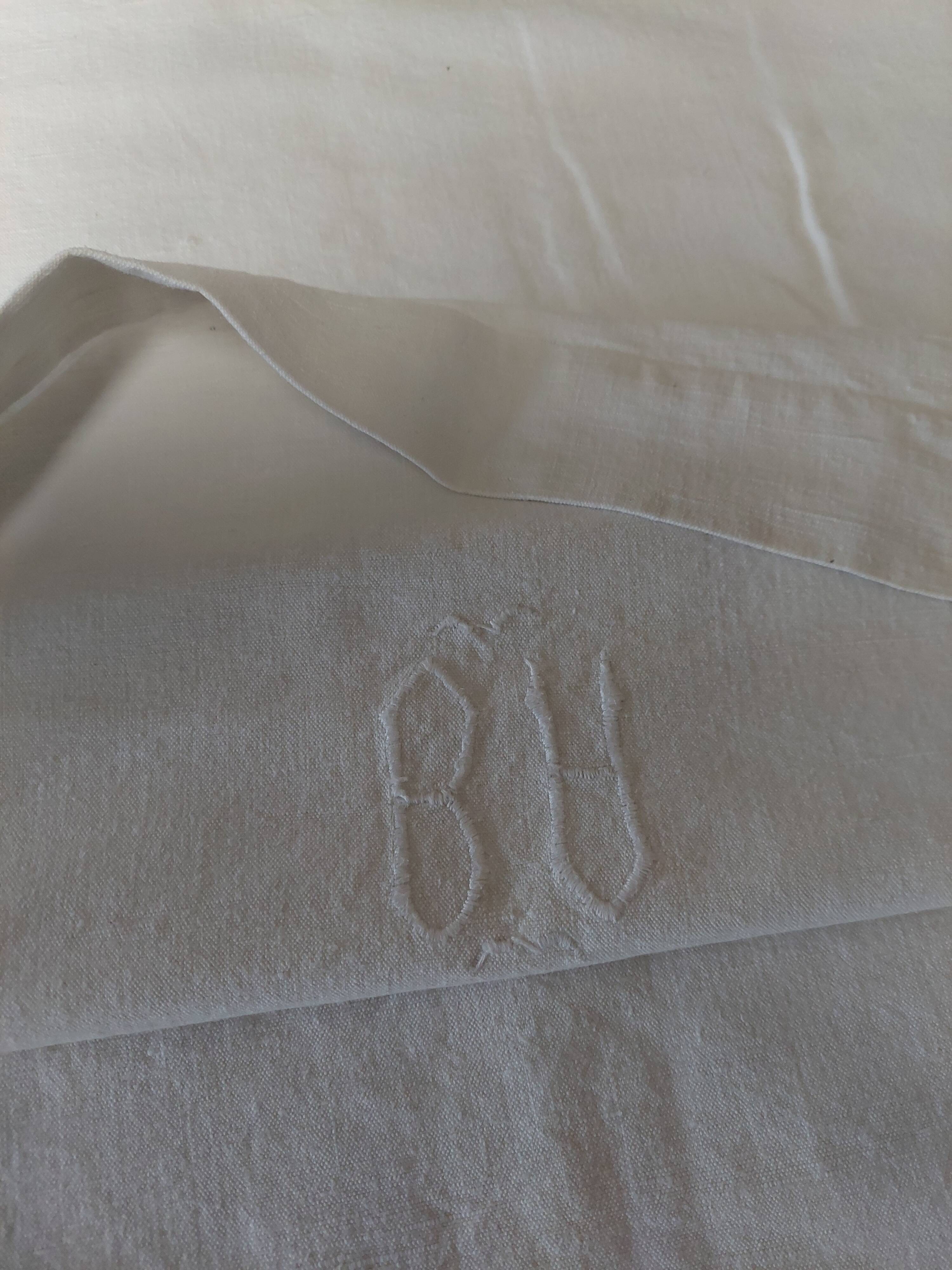Antique linen cotton mixed sheet monogram BA 220 X 290 cm