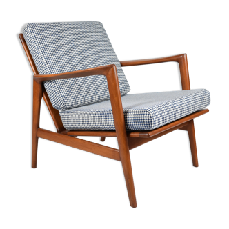 Scandinavian armchair "Stefan", icon, upholstered, 1960s, pied de poule, teak