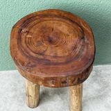 Brutalist tripod stool, raw wood