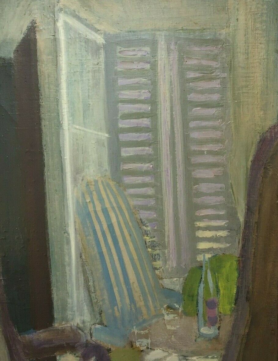 OIL ON CANVAS JEAN MAUFAY ABSTRACT COMPOSITION SCENE OF INTERIOR