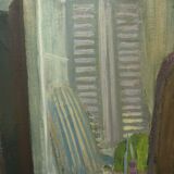 OIL ON CANVAS JEAN MAUFAY ABSTRACT COMPOSITION SCENE OF INTERIOR