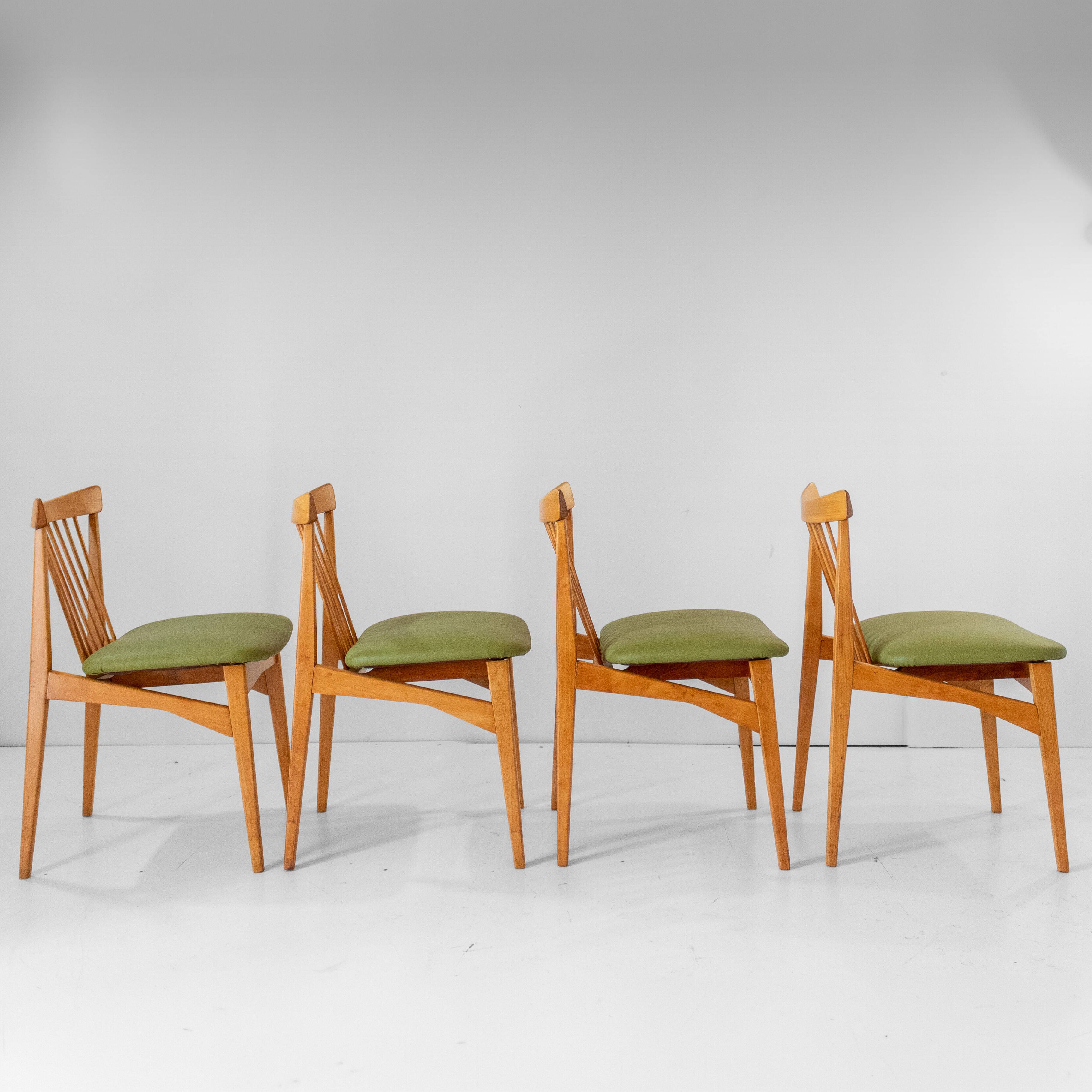 Four Mid-Century Modern Italian Wood Dining Chairs in the Style of Ico Pari