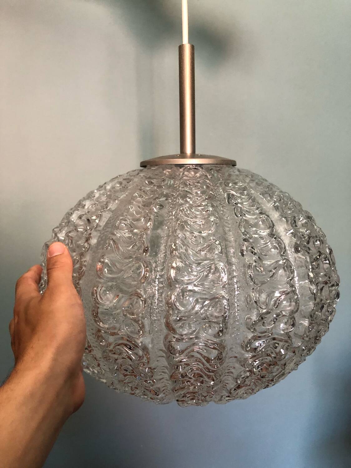 Vintage frosted glass pendant light by Dorian Leuchten
