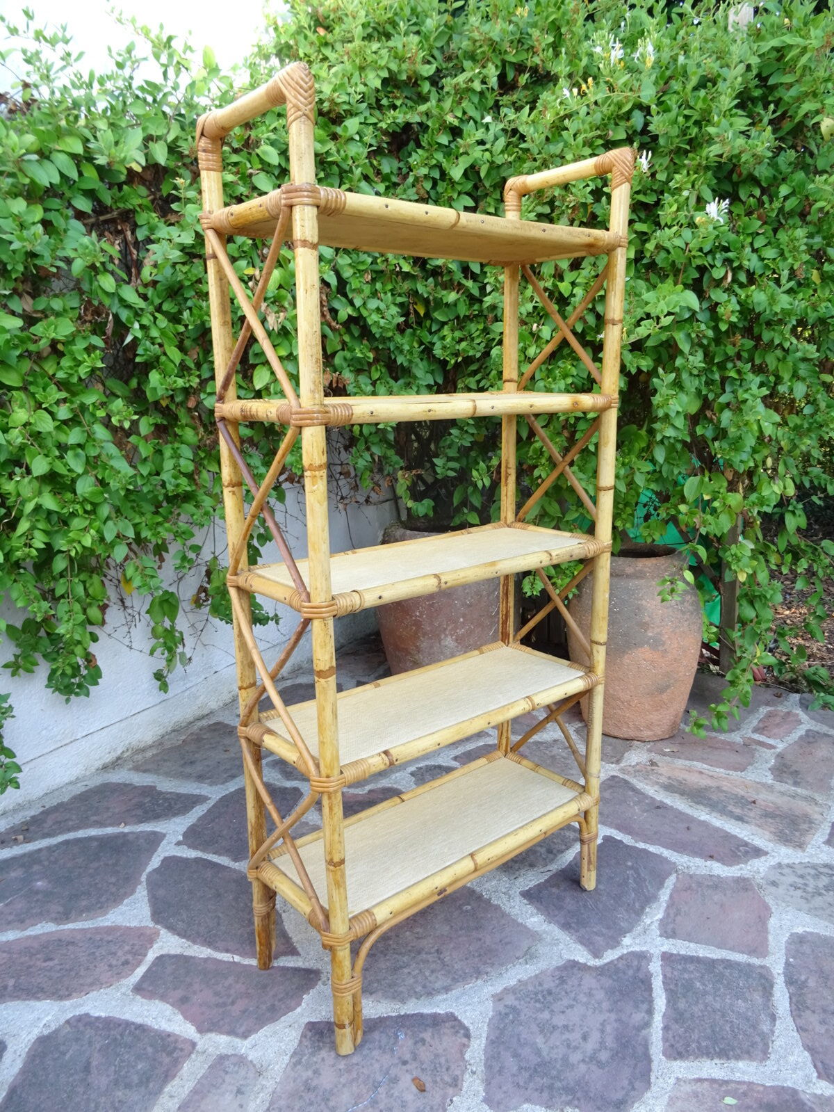 Rattan bookcase shelf 60s