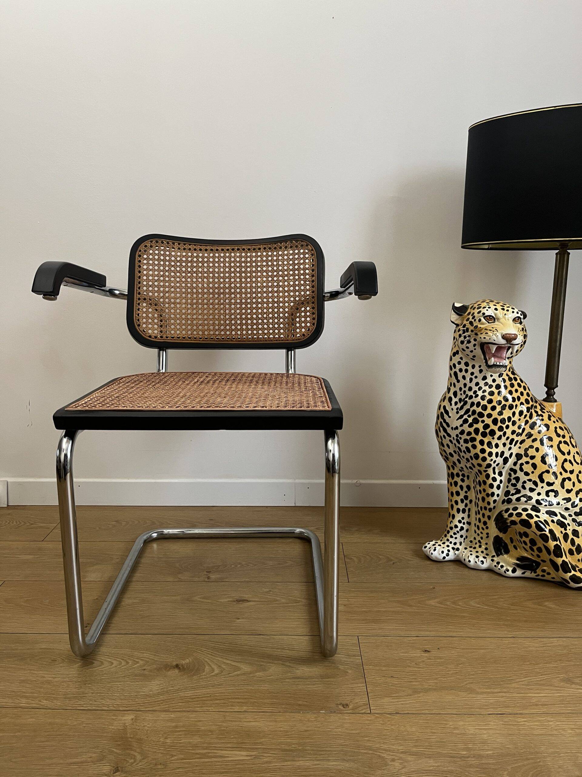 CESCA B64 black armchair in cane after Marcel Breuer Made In Italy