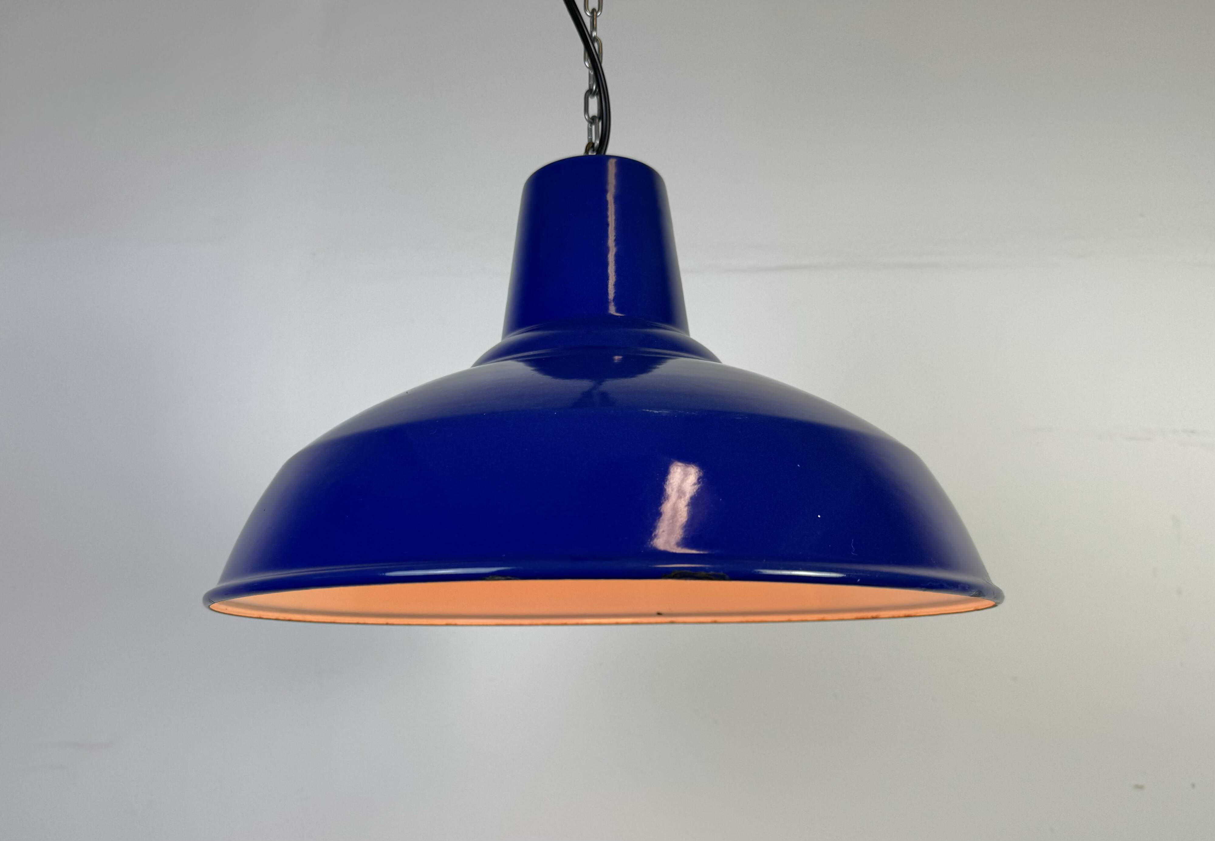 Industrial Blue Enamel Factory Pendant Lamp, 1960s