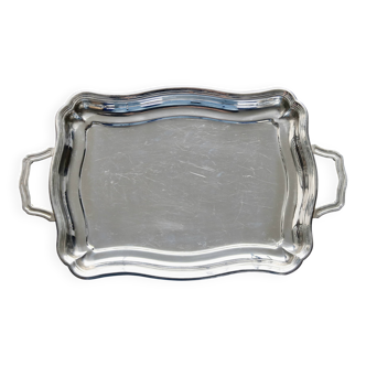 Plateau rectangulaire vintage en métal argenté brillant - Style bistrot