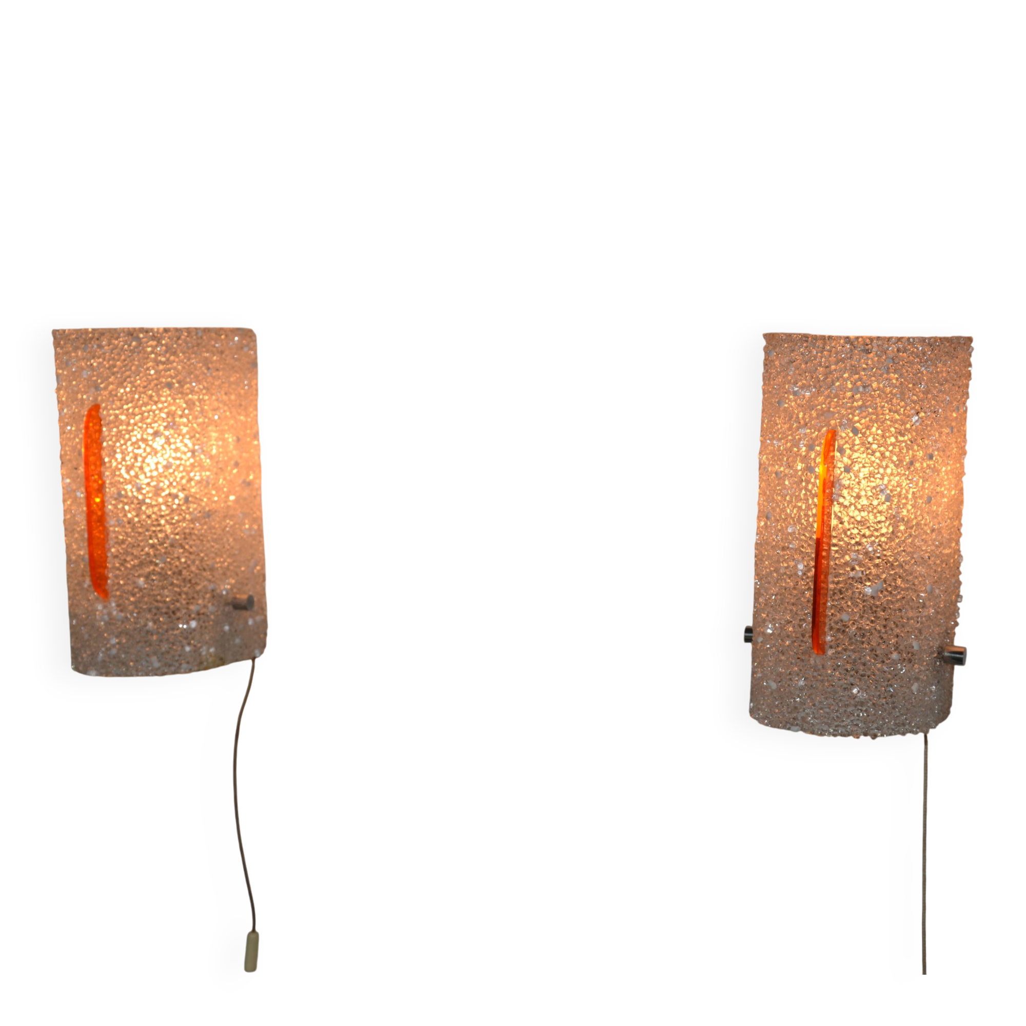 2 orange perspex and plexiglass wall lights from the 60s-70s.