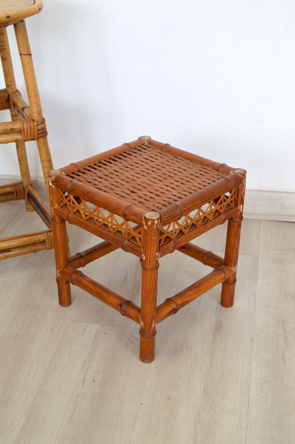 Wood and wicker coffee table