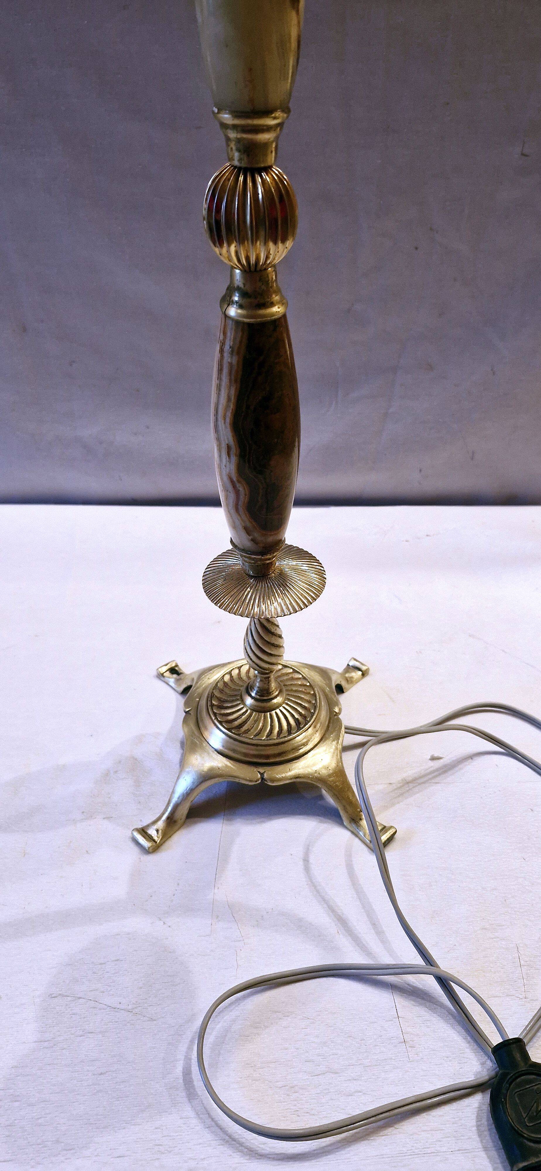 Old brass and marble lamp base, sold without shade.