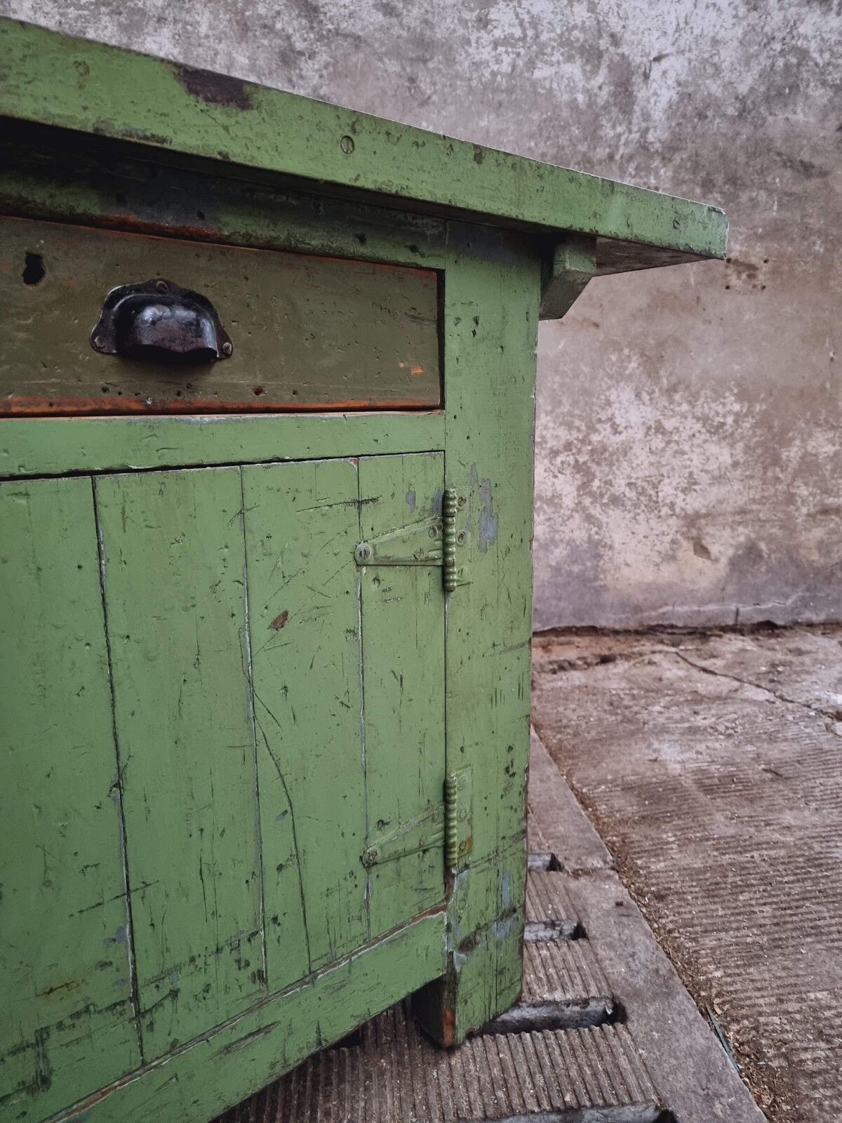 Antique workbench green kitchen island
