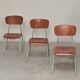 Set of 3 Czech school chairs in metal and wood.