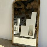 Large gilded mirror 19th century rounded corners mercury glass Louis XVI style