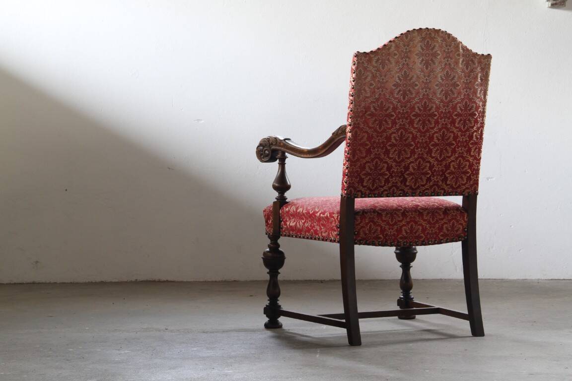 Vintage 19th century Danish Baroque oak armchair - Louis XV style