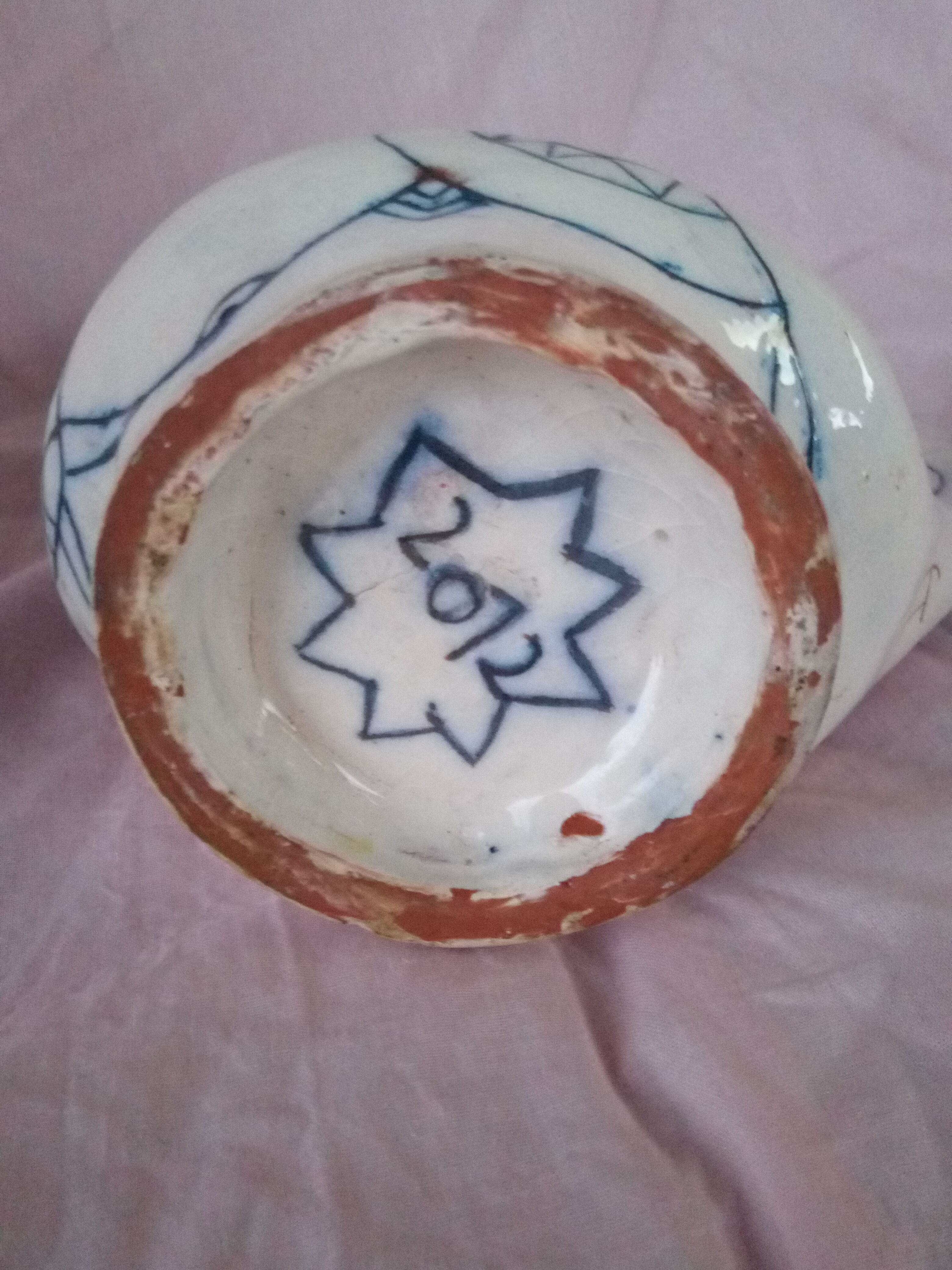 Zoomorphic pitcher in enamelled terracotta