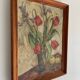 Vintage Still life with Tulips and apple, Oil Painting signed by M. Jonsson