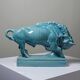 Bison Zsolnay in turquoise glazed earthenware, Hungary, 1940s-50s.
