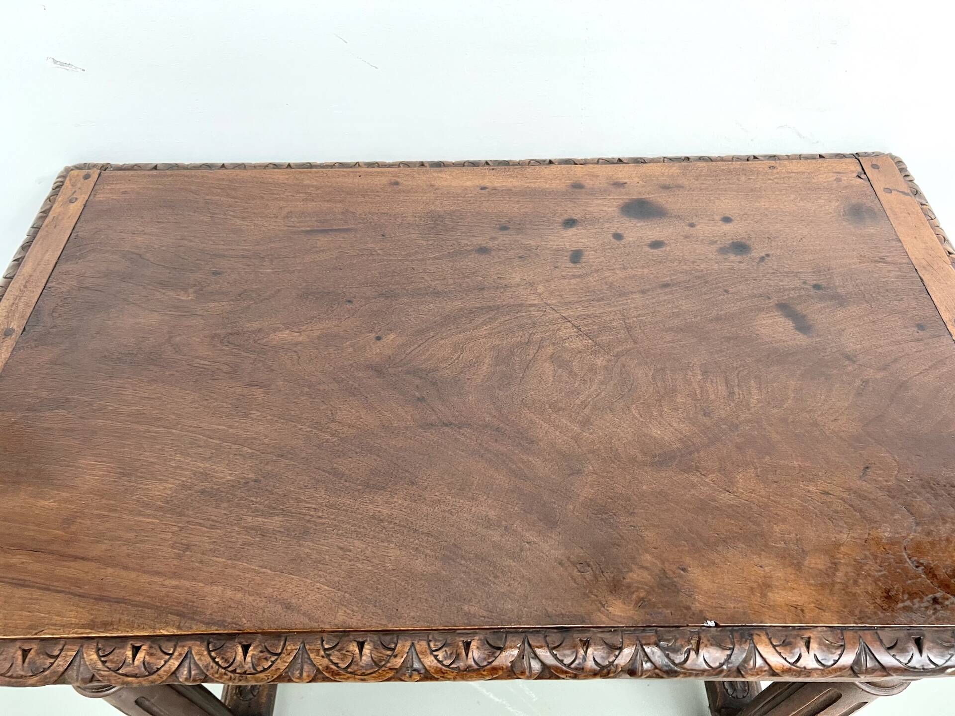 Small carved oak writing table, 19th century