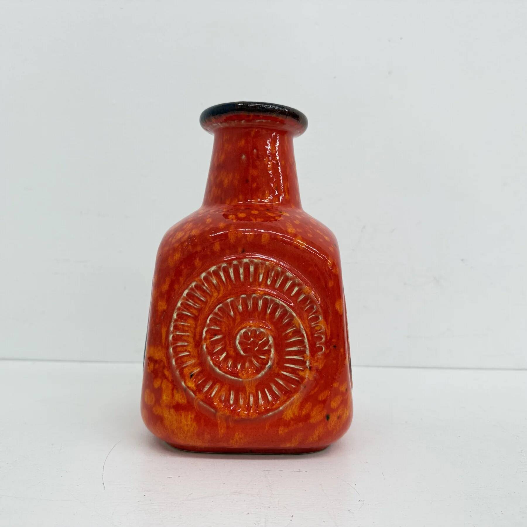 Scheurich West Germany Bay ceramic vase orange with blue fossils, 1970s