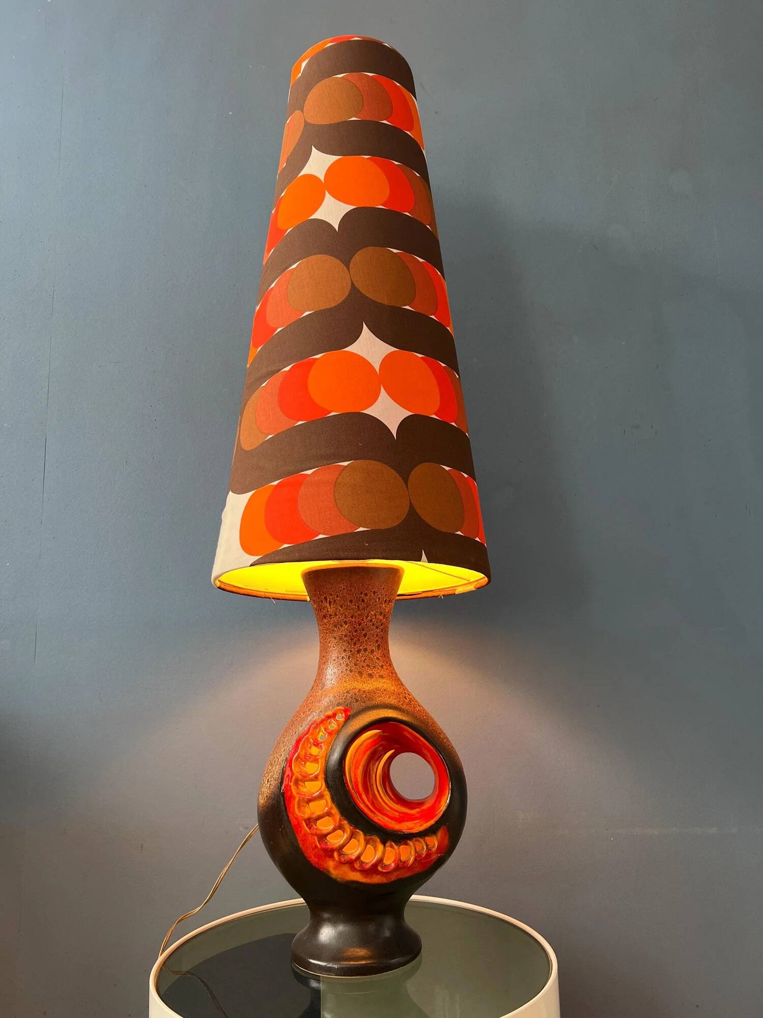 Orange ceramic West Germany floor lamp with dotted shade