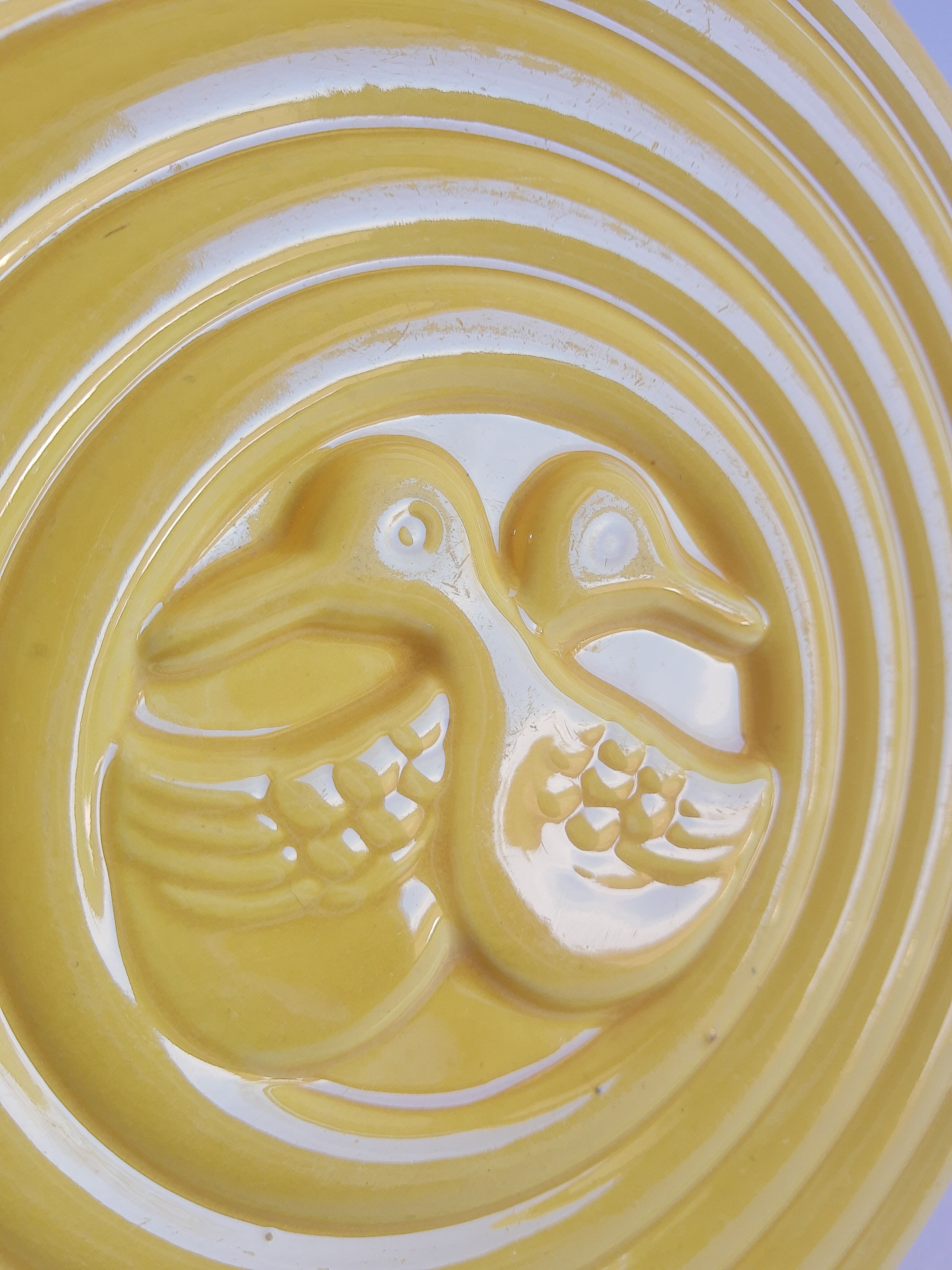 Vintage art deco duck yellow slip coaster