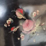 Hand-painted tray in enamelled sheet metal with a bouquet of Napoleon flowers