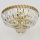 Large chandelier, brass crown ceiling lamp, 4 floors, 8 lights, glass grapevines. Year 80