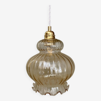 Vintage globe pendant light in amber glass