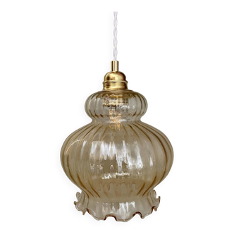 Vintage globe pendant light in amber glass