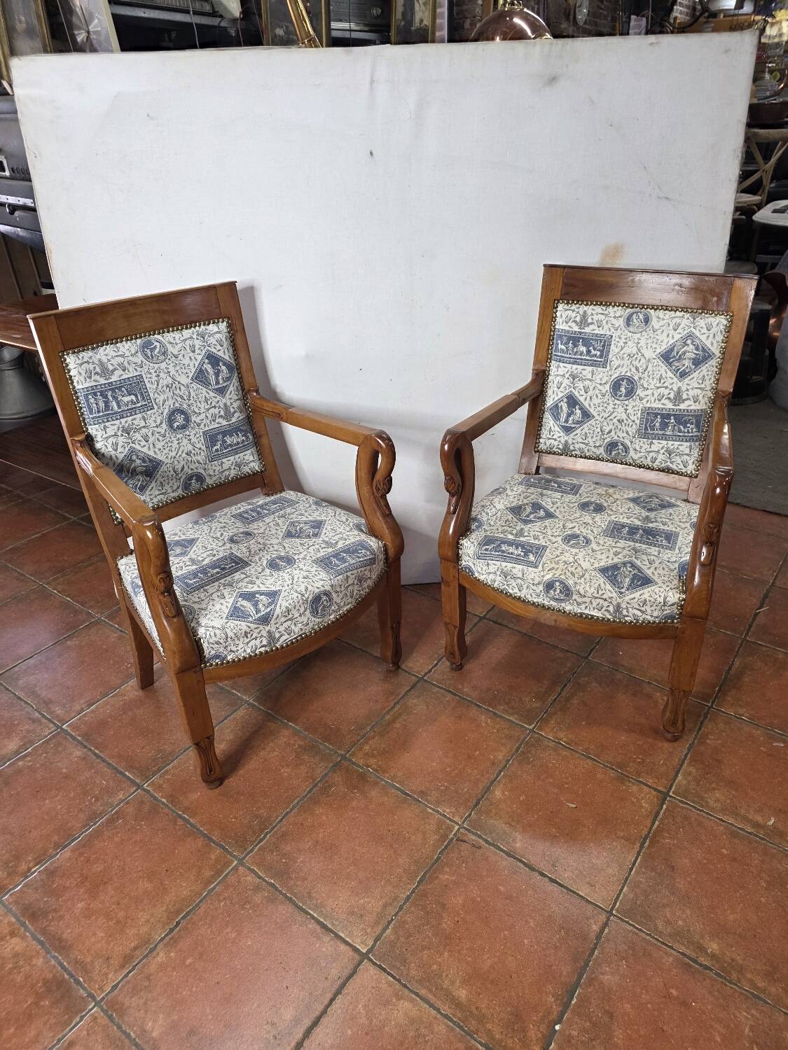 Pair of 19th century restoration armchairs in cherry wood