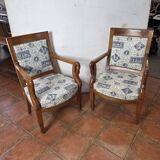 Pair of 19th century restoration armchairs in cherry wood