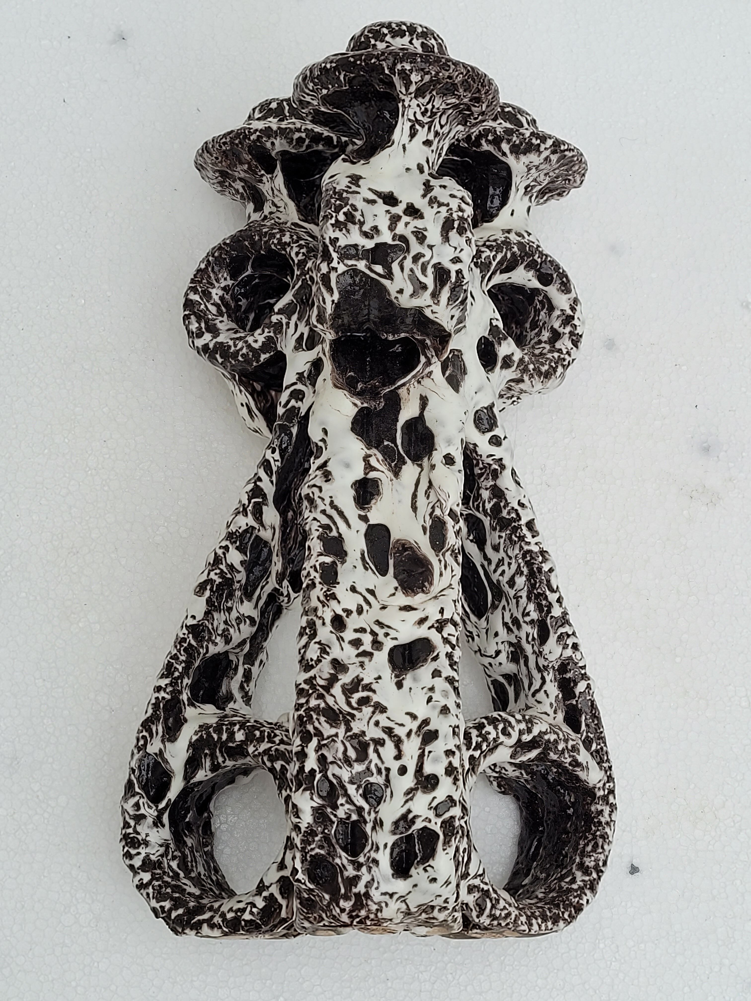 Pair of three-burner candelabra candlesticks by Marius Giuge glazed ceramic Vallauris 1950