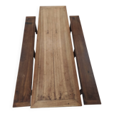 19th-century solid walnut farmhouse table, benches, extensions, Ardèche.