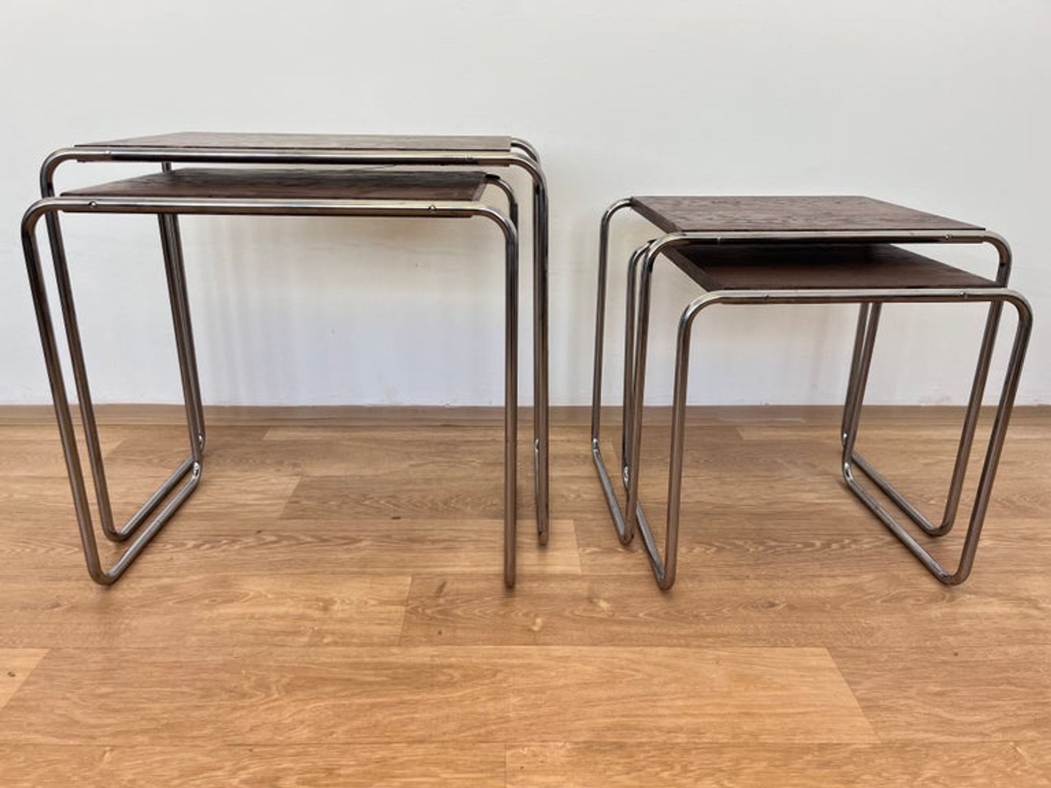 Rare Bauhaus chrome Nesting Tables B9, Marcel Breuer-Thonet License Mucke M