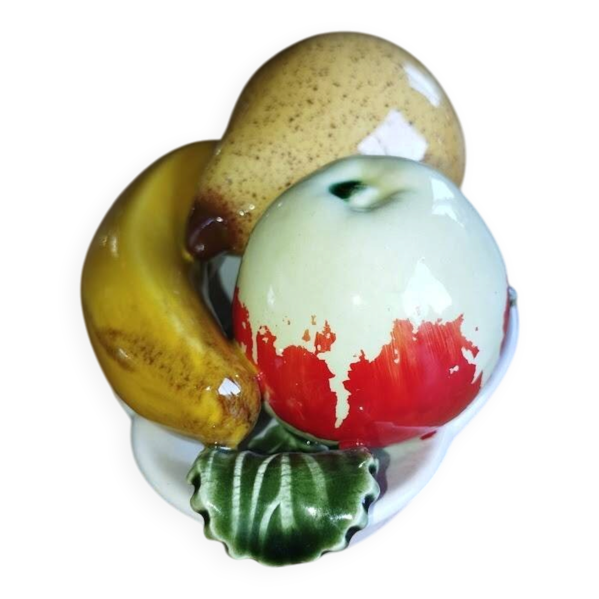 Small vintage fruit bowl in majolica – fruit decoration – 1950s/60s