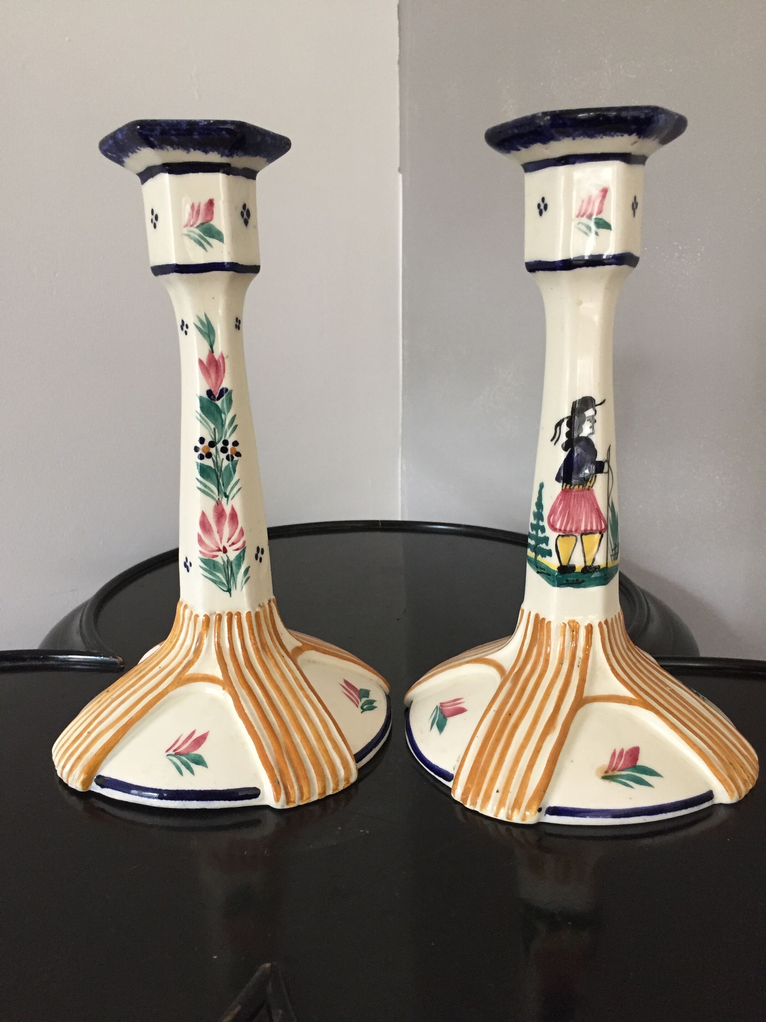 Pair of HB Quimper candle holders